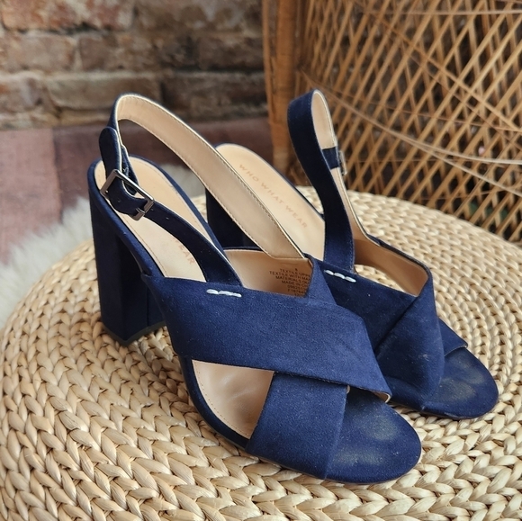 Who What Wear Open Toe Navy Heels - Picture 1 of 5